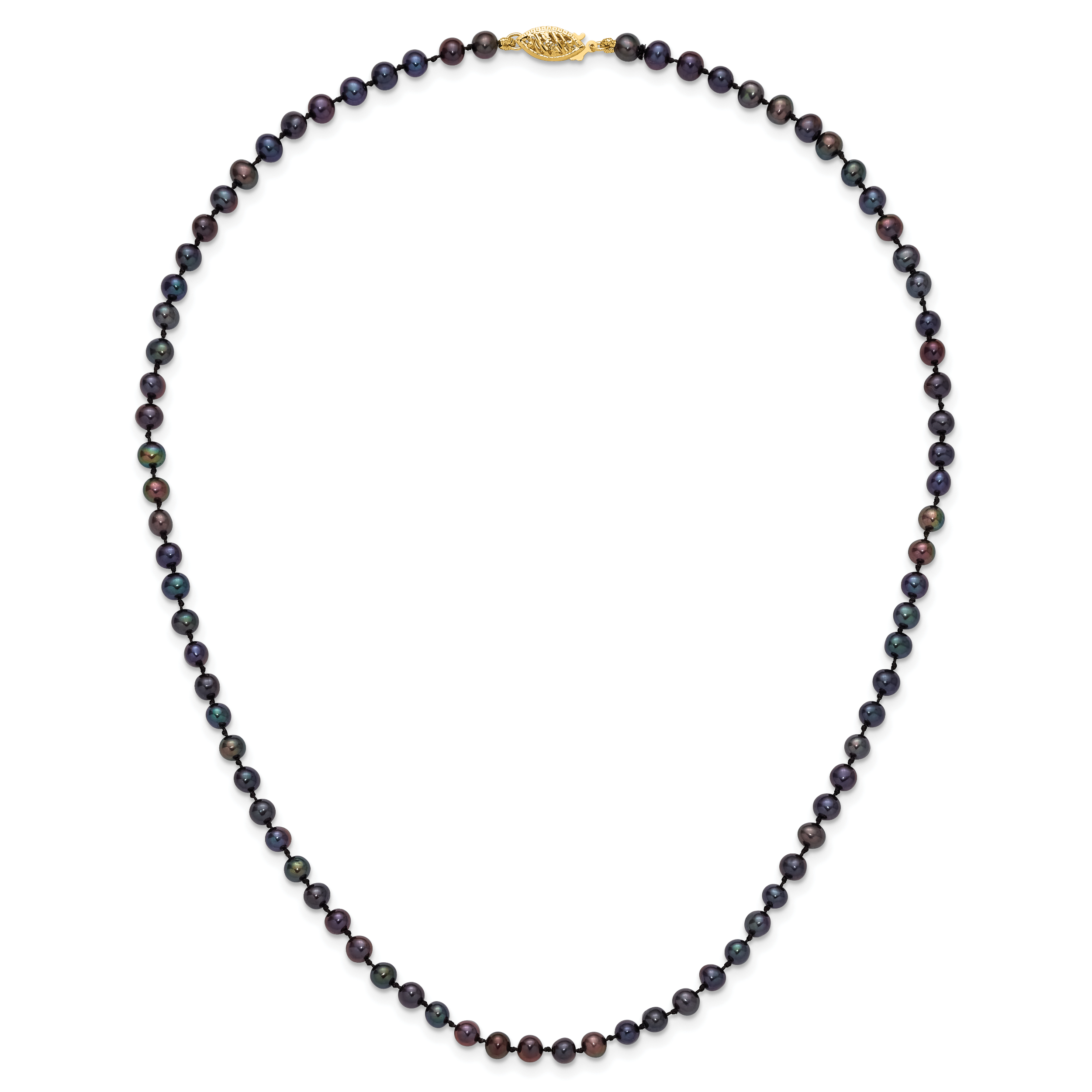 14k 4-5mm Black Near-Round Freshwater Cultured Pearl 16 inch Necklace BPN040