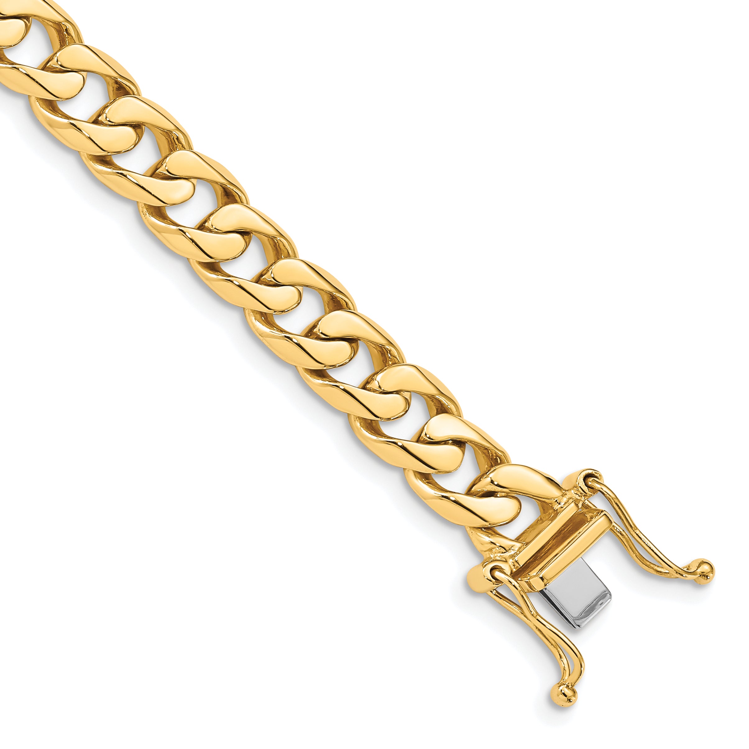 14K 20 inch 7.5mm Hand Polished Flat Beveled Curb Link with Box Catch Clasp Chain LK132