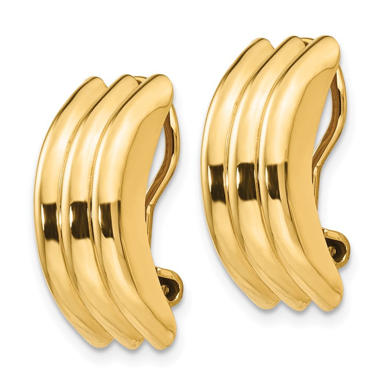 14k 8.5x19mm Polished Ribbed Omega Back Non-pierced Earrings H871