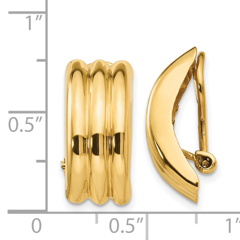 14k 8.5x19mm Polished Ribbed Omega Back Non-pierced Earrings H871