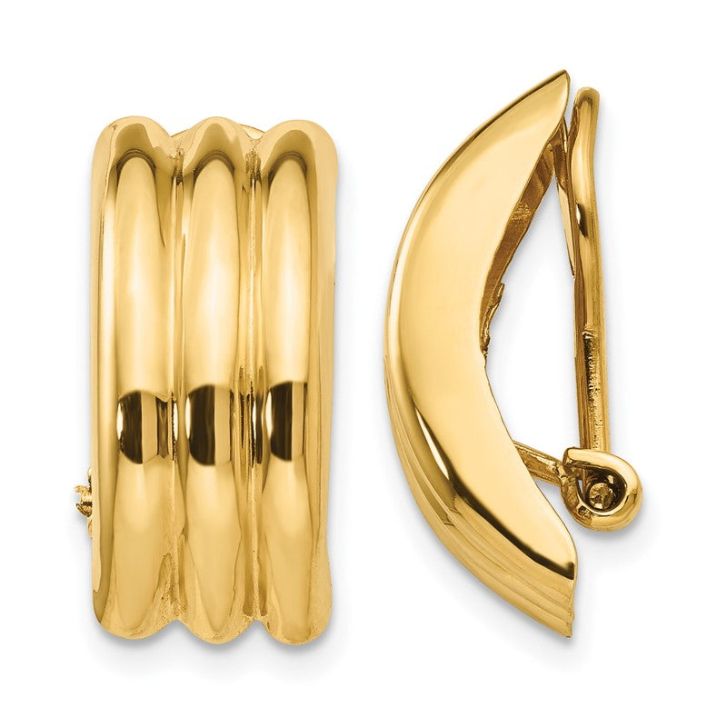 14k 8.5x19mm Polished Ribbed Omega Back Non-pierced Earrings H871