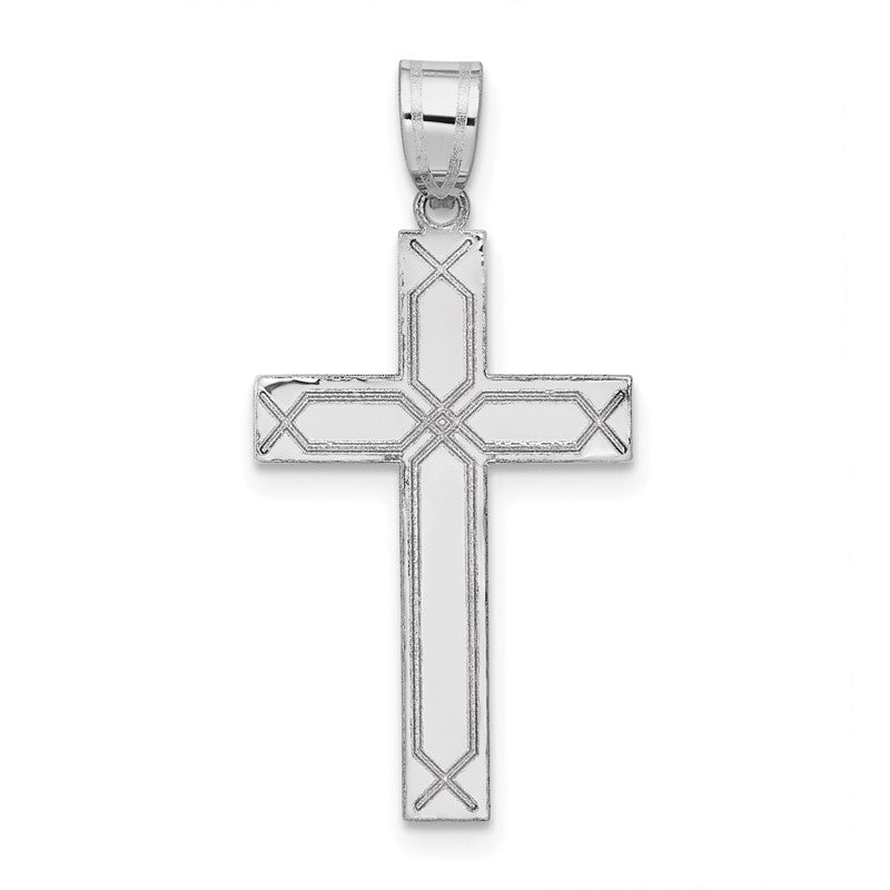 14k White Gold Solid Laser Etched Cross Pendant XWR29