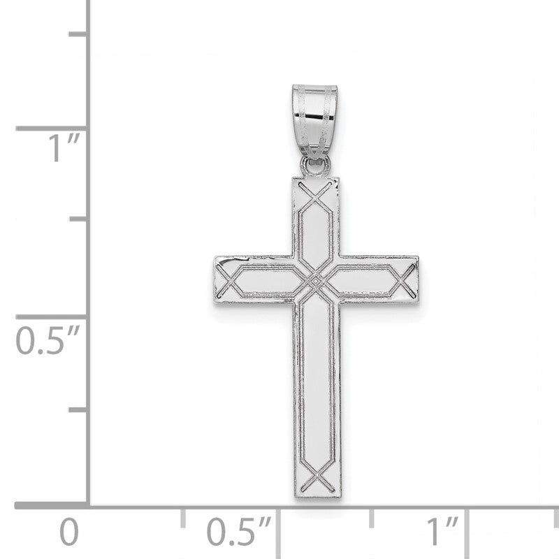 14k White Gold Solid Laser Etched Cross Pendant XWR29