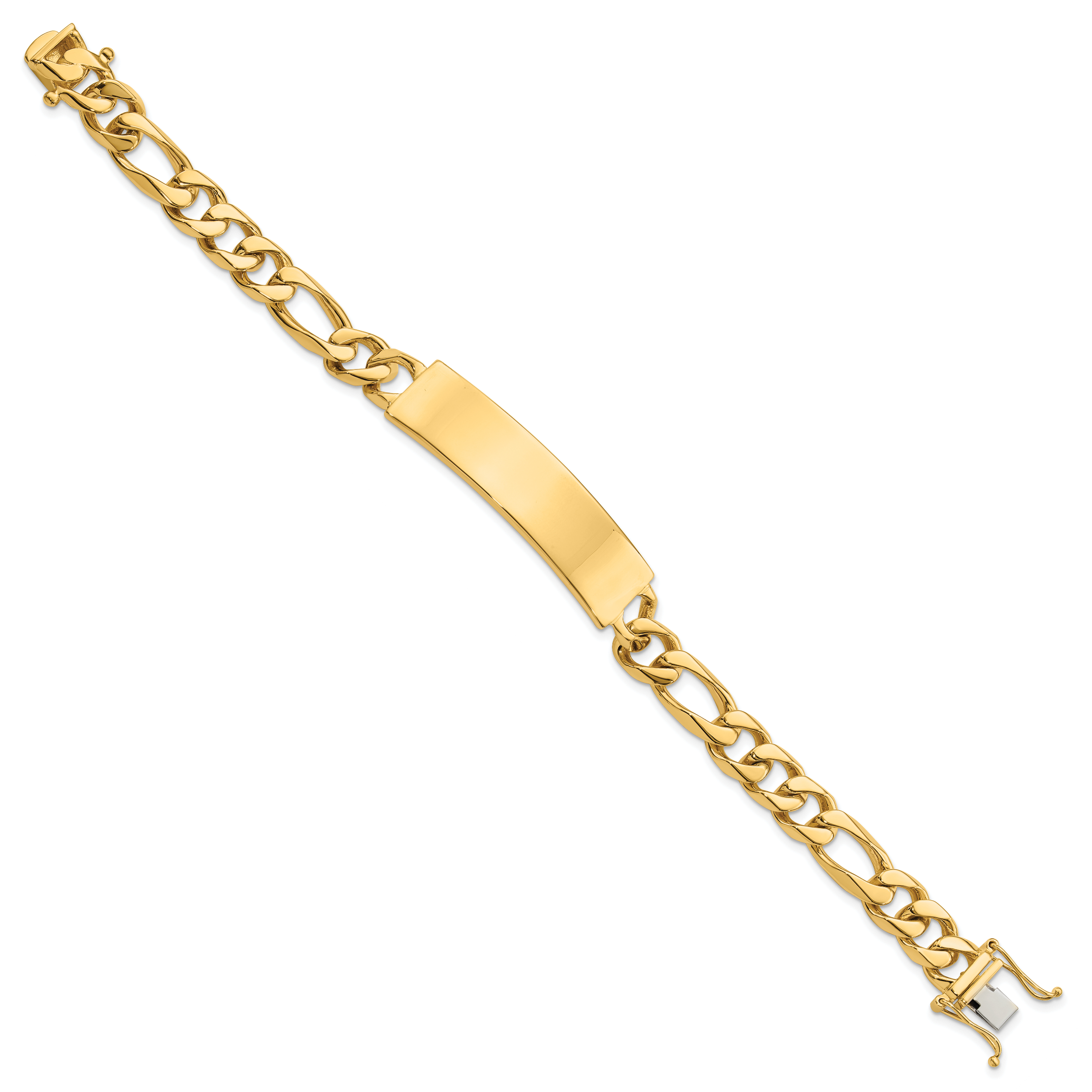 14k Polished Solid Chain/Solid Plate Figaro Link 47x12mm Plate 8 inch ID Bracelet LK109ID