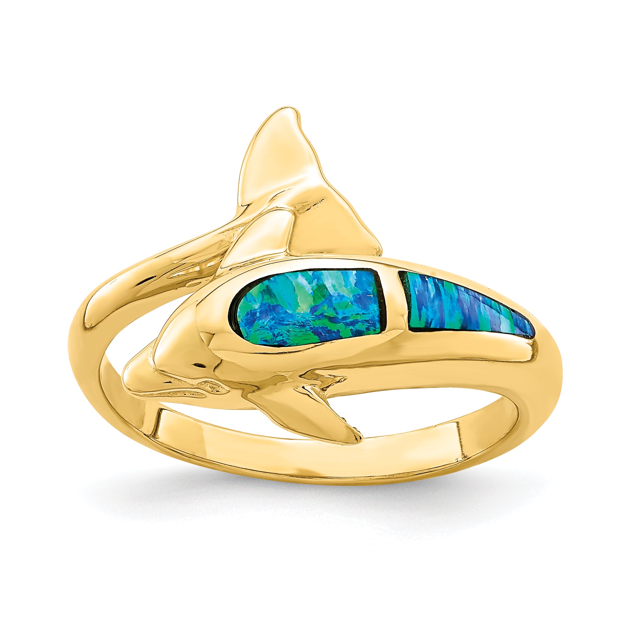14K Lab Created Opal Dolphin Ring R656