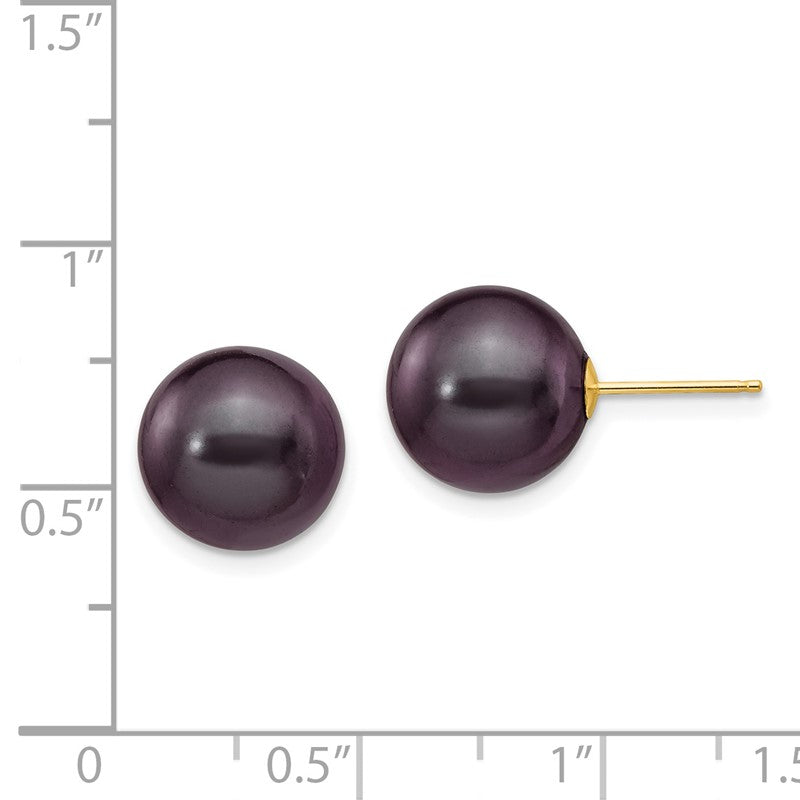 14k 10-11mm Black Round Freshwater Cultured Pearl Stud Post Earrings X100PB