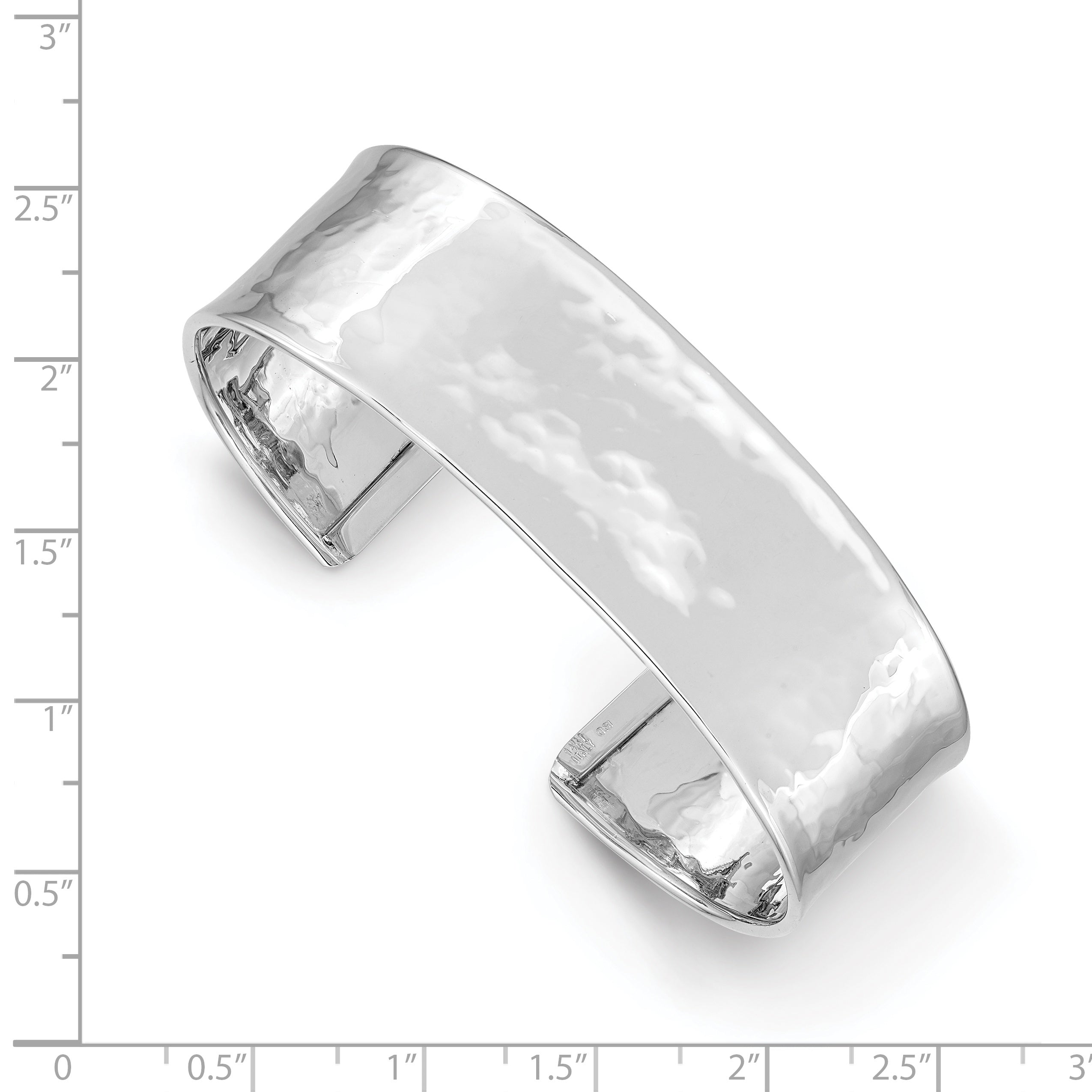14k White Gold 19mm Hammered Polished Cuff Bangle Bracelet DB564