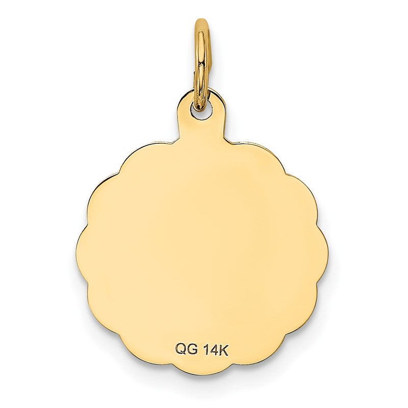 14k Love Birds Scalloped Border Engravable Disc Charm XAC514