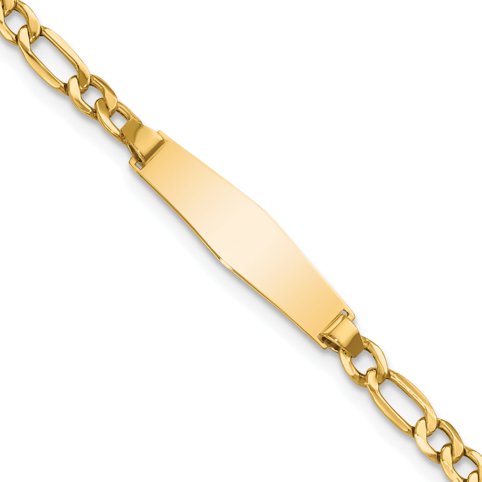 14k Polished Semi-Solid Chain/Solid Plate Figaro Link Soft Diamond Shape 19.5x5.5mm Plate 6 inch Baby/Child ID Bracelet DCID140C
