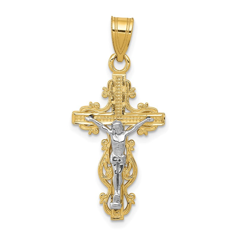 14K Two-tone Small Narrow Crucifix Pendant C4395