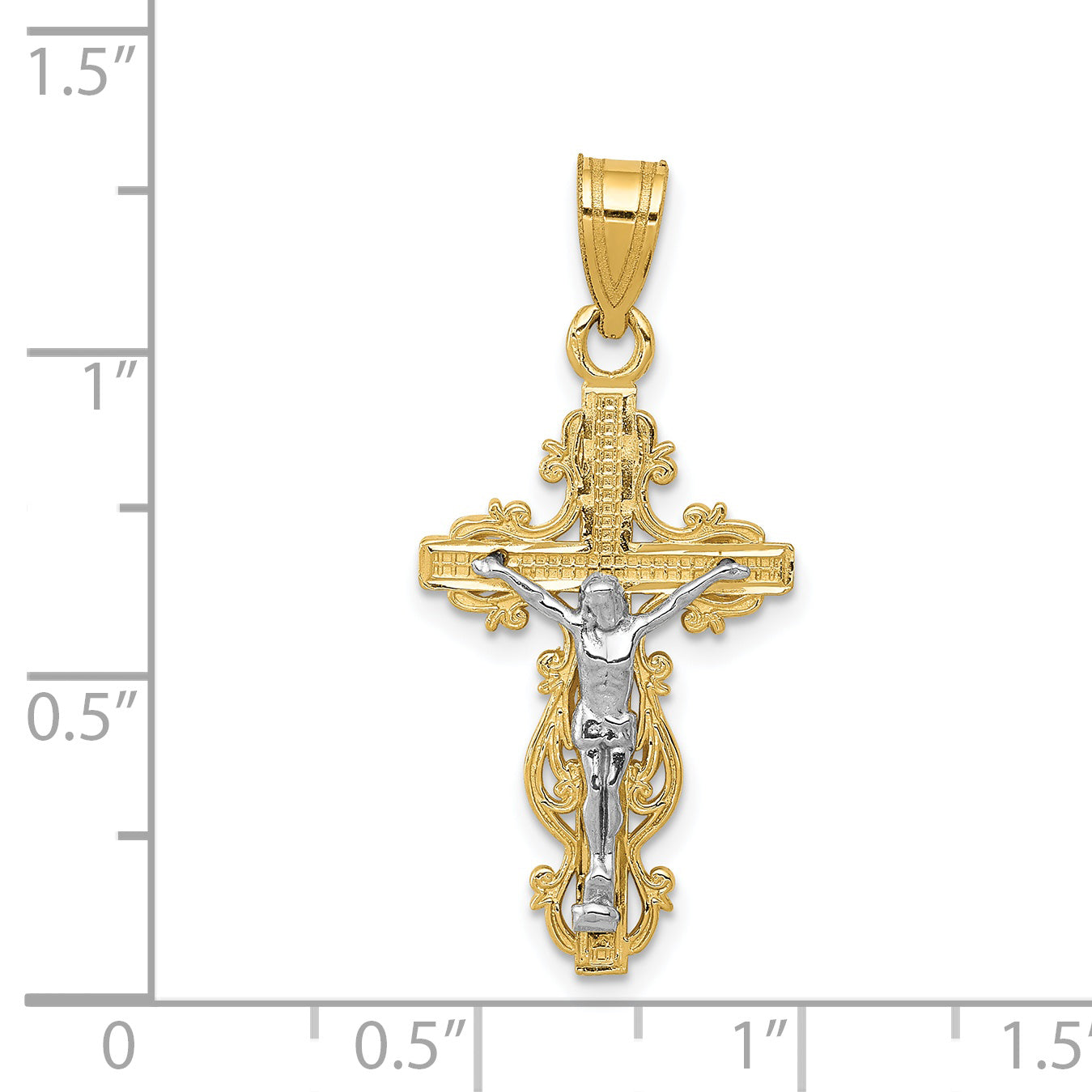14K Two-tone Small Narrow Crucifix Pendant C4395