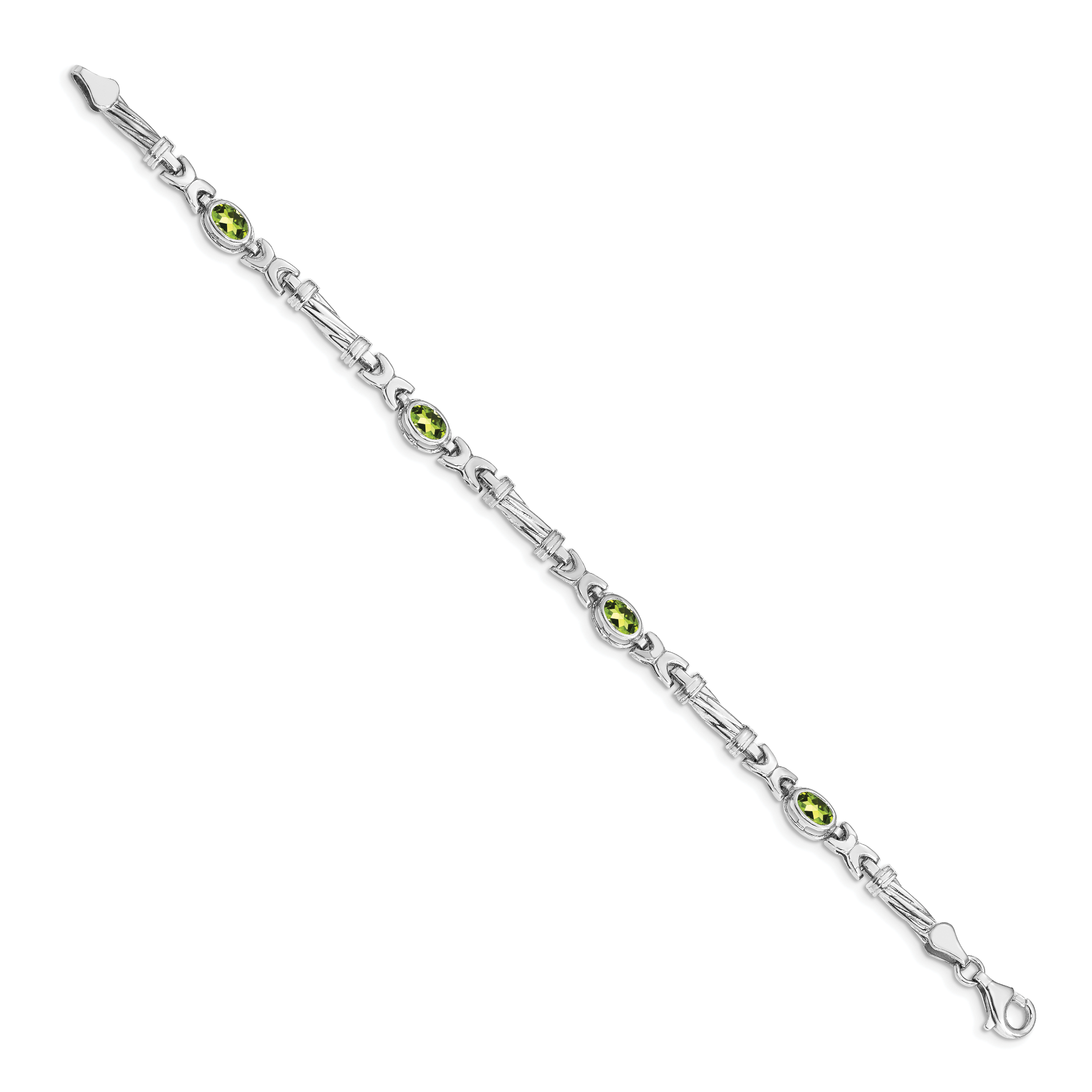 14k White Gold Complete Oval Amethyst Fancy Link 7 inch Bracelet BM4497