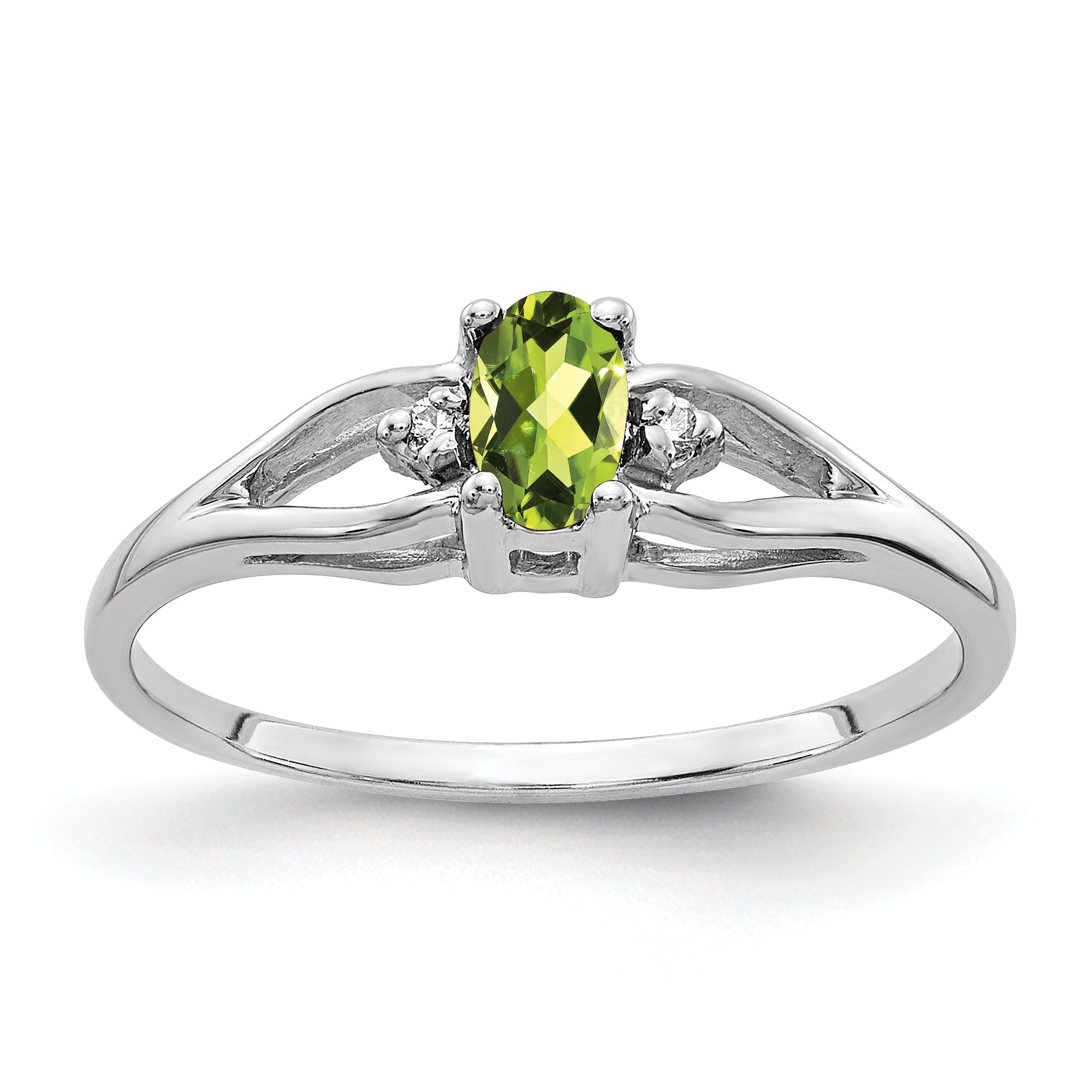 14k White Gold 5x3mm Oval Peridot and AA Diamond Ring Y2080PE/AA