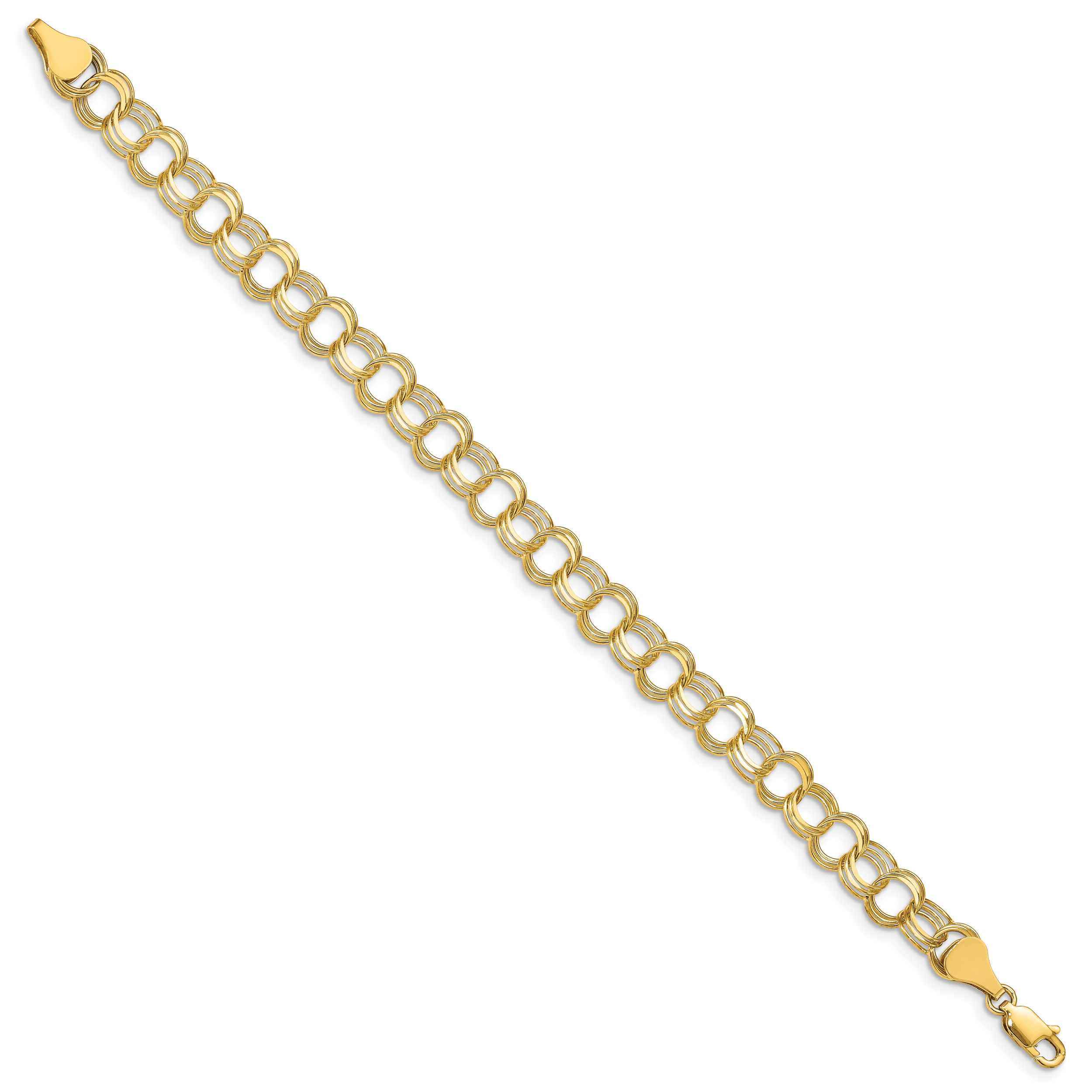 14k 7mm Solid Triple Link 7 inch Charm Bracelet TO748