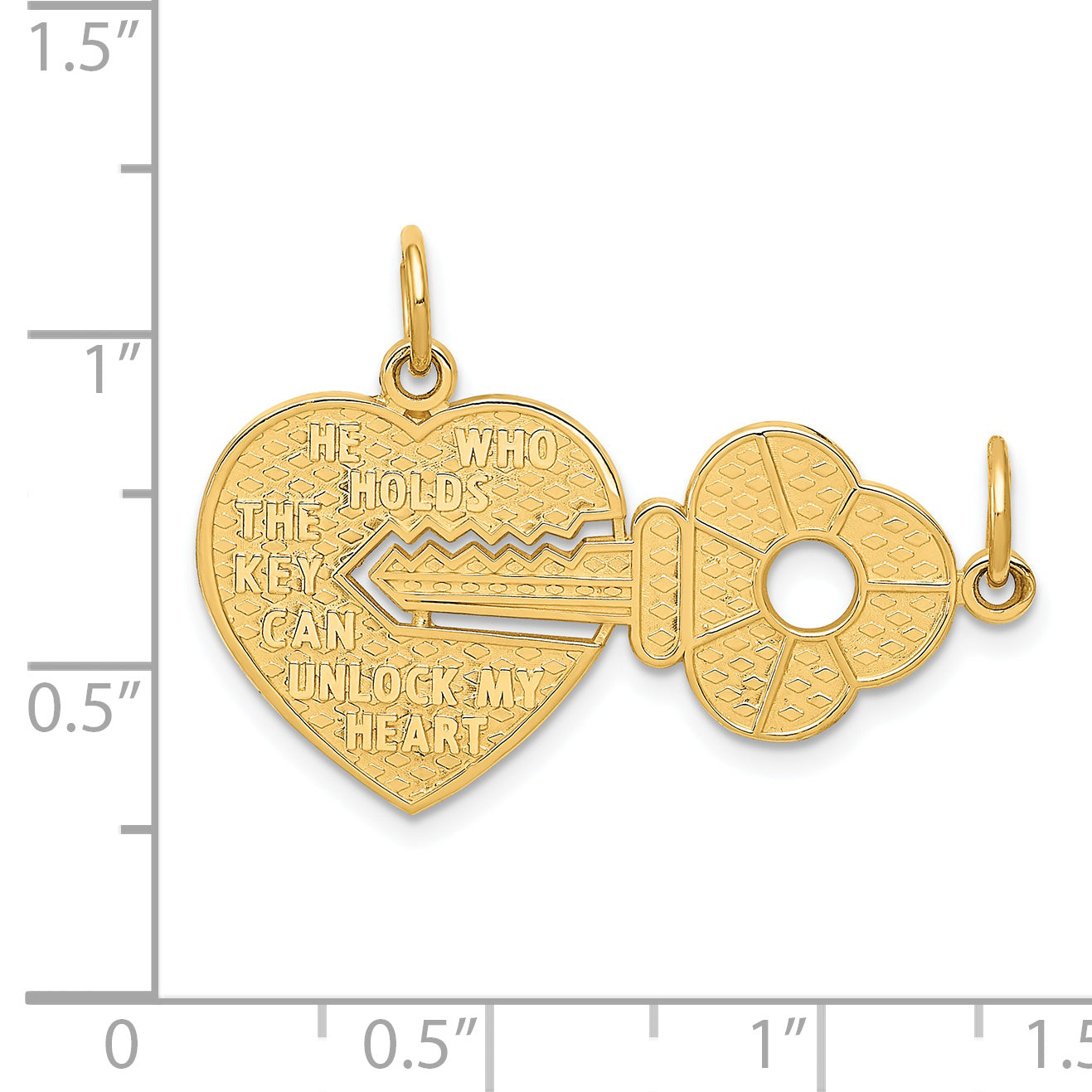14K Polished 2-Piece Break-Apart HE WHO HOLDS THE KEY CAN UNLOCK MY HEART Charm C1025