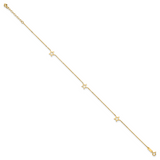 14K Open Star 3-Station 9 inch Plus 1 inch Extender - Total 10 inch Anklet ANK199