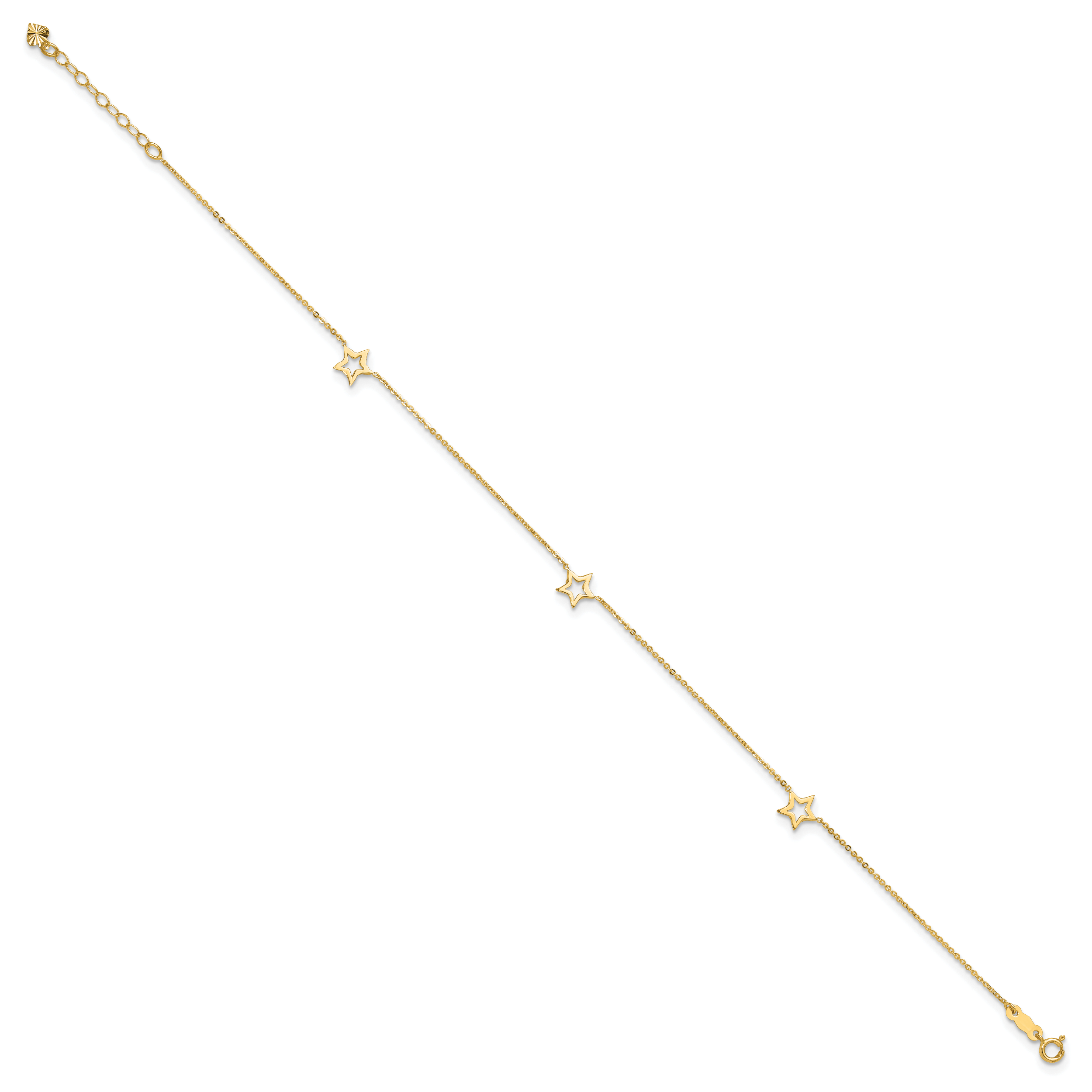 14K Open Star 3-Station 9 inch Plus 1 inch Extender - Total 10 inch Anklet ANK199