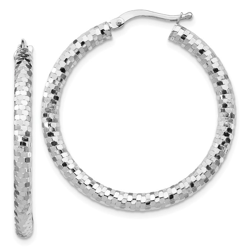 14k White Gold 3x32mm Diamond-cut Tube Hoop Earrings TF1703W