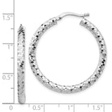 14k White Gold 3x32mm Diamond-cut Tube Hoop Earrings TF1703W