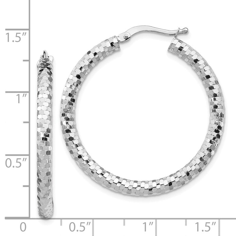 14k White Gold 3x32mm Diamond-cut Tube Hoop Earrings TF1703W