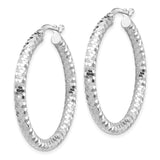 14k White Gold 3x32mm Diamond-cut Tube Hoop Earrings TF1703W