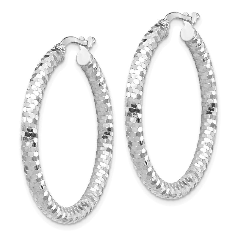 14k White Gold 3x32mm Diamond-cut Tube Hoop Earrings TF1703W