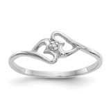 14k White Gold Polished AAA Diamond Two Hearts Ring Y1787AAA