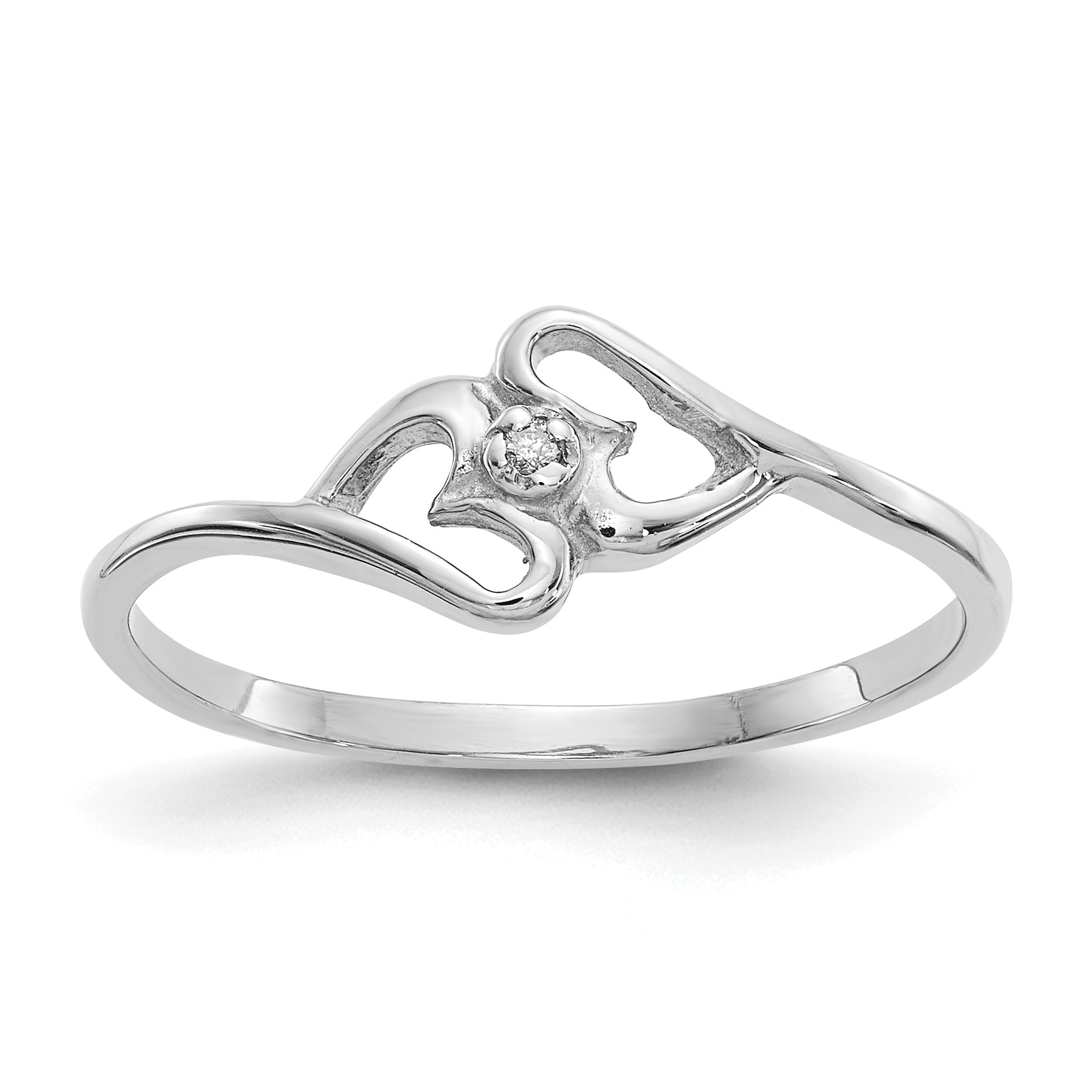 14k White Gold Polished AAA Diamond Two Hearts Ring Y1787AAA
