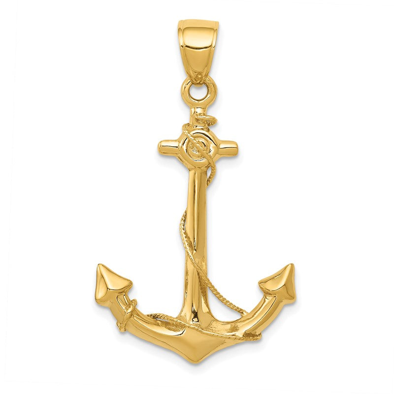 14k 3-D Anchor with Rope Pendant C3342
