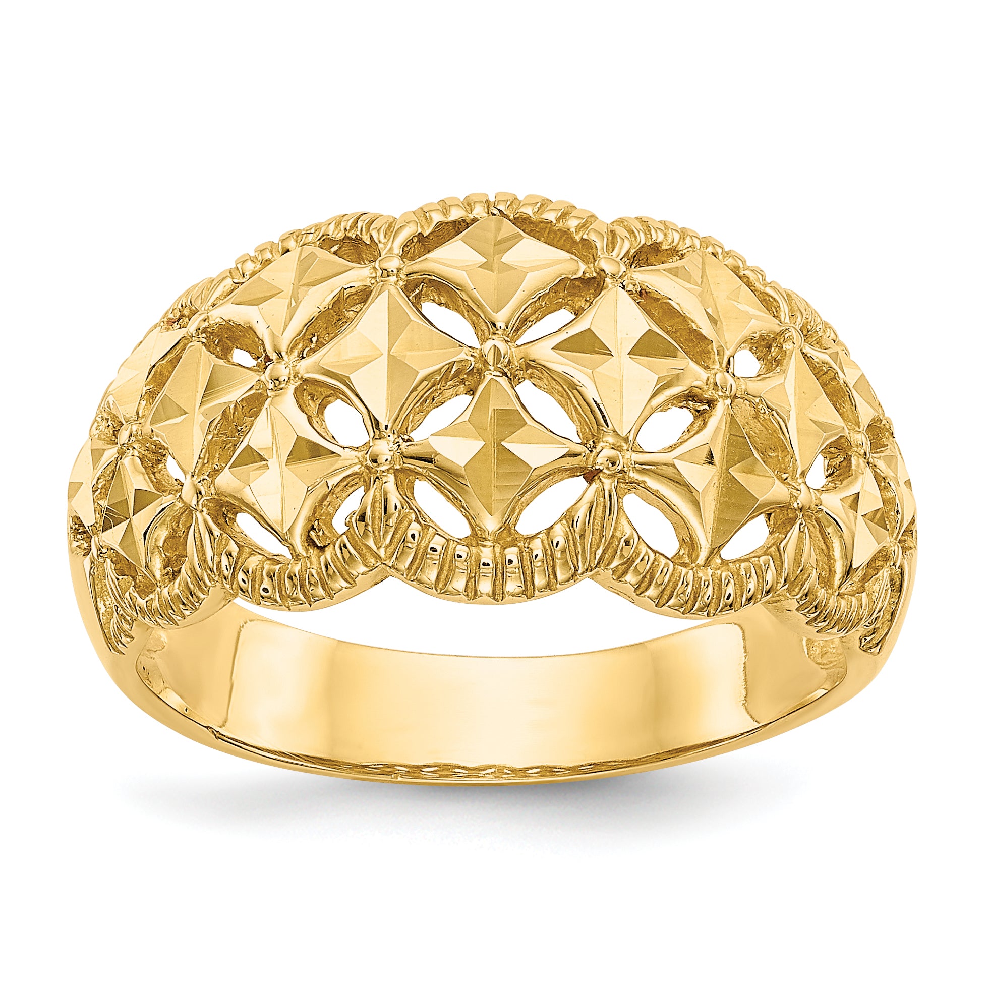 14K Diamond-cut Scalloped Edge Pattern Dome Ring K4620