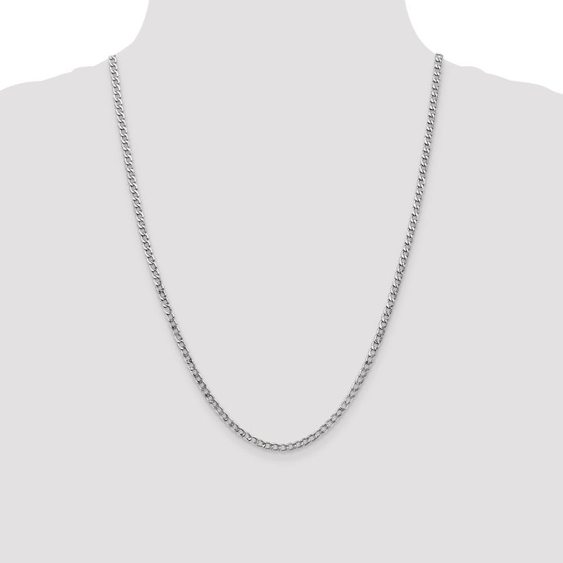 14K White Gold 10 inch 3.35mm Semi-Solid Curb with Lobster Clasp Anklet BC103