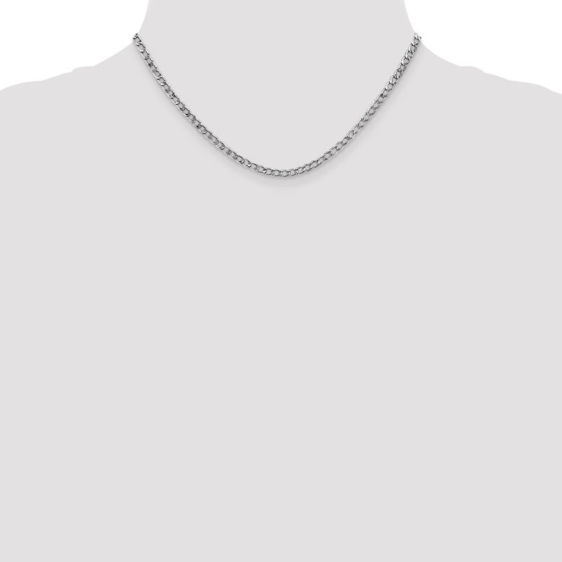 14K White Gold 10 inch 3.35mm Semi-Solid Curb with Lobster Clasp Anklet BC103