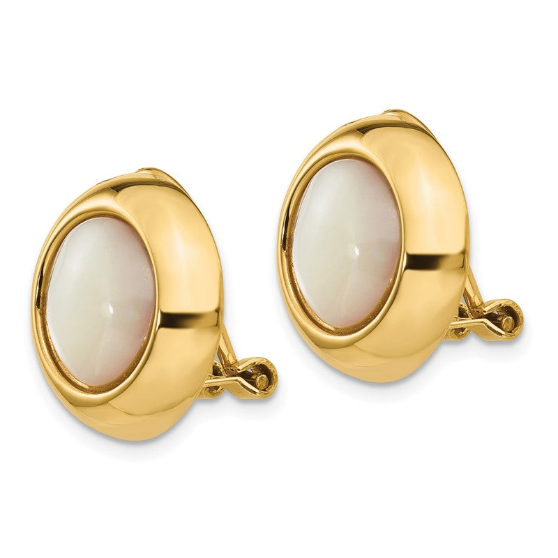 14k Omega Clip Mother of Pearl Cabochon 16mm Non-pierced Earrings H940