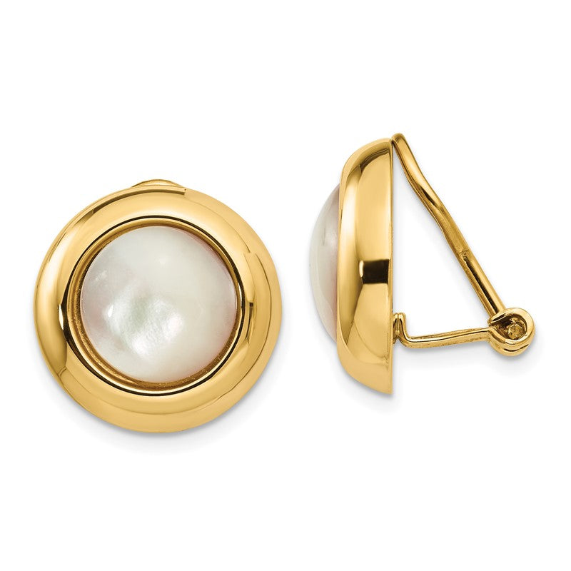 14k Omega Clip Mother of Pearl Cabochon 16mm Non-pierced Earrings H940