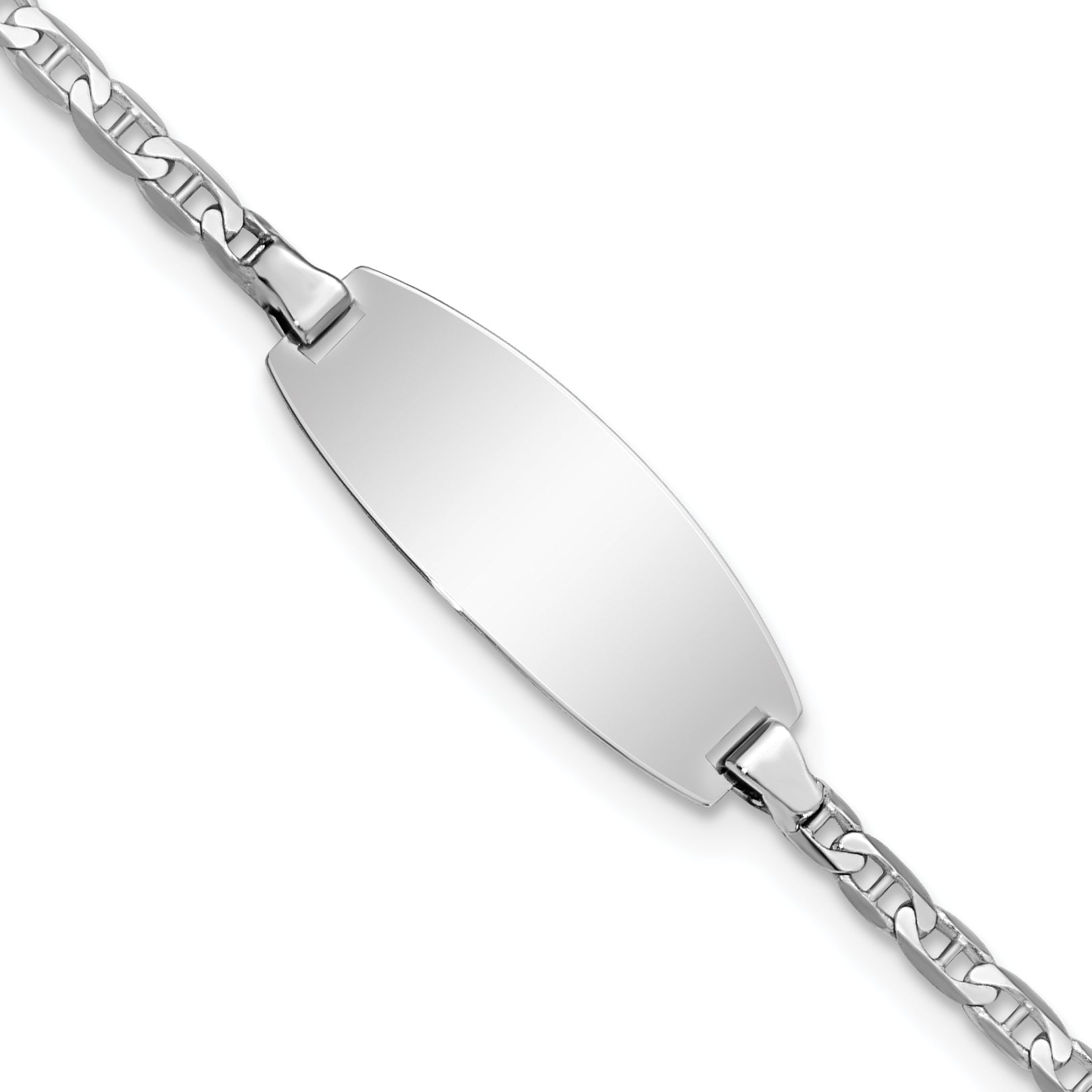 14k White Gold Polished Solid Chain/Solid Plate Anchor Link Oval 18.5x8mm Plate 5.5 inch Baby/Child ID Bracelet LID86W