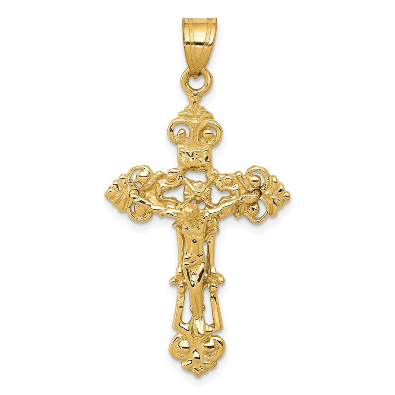 14k INRI Fleur De Lis Crucifix Pendant C248