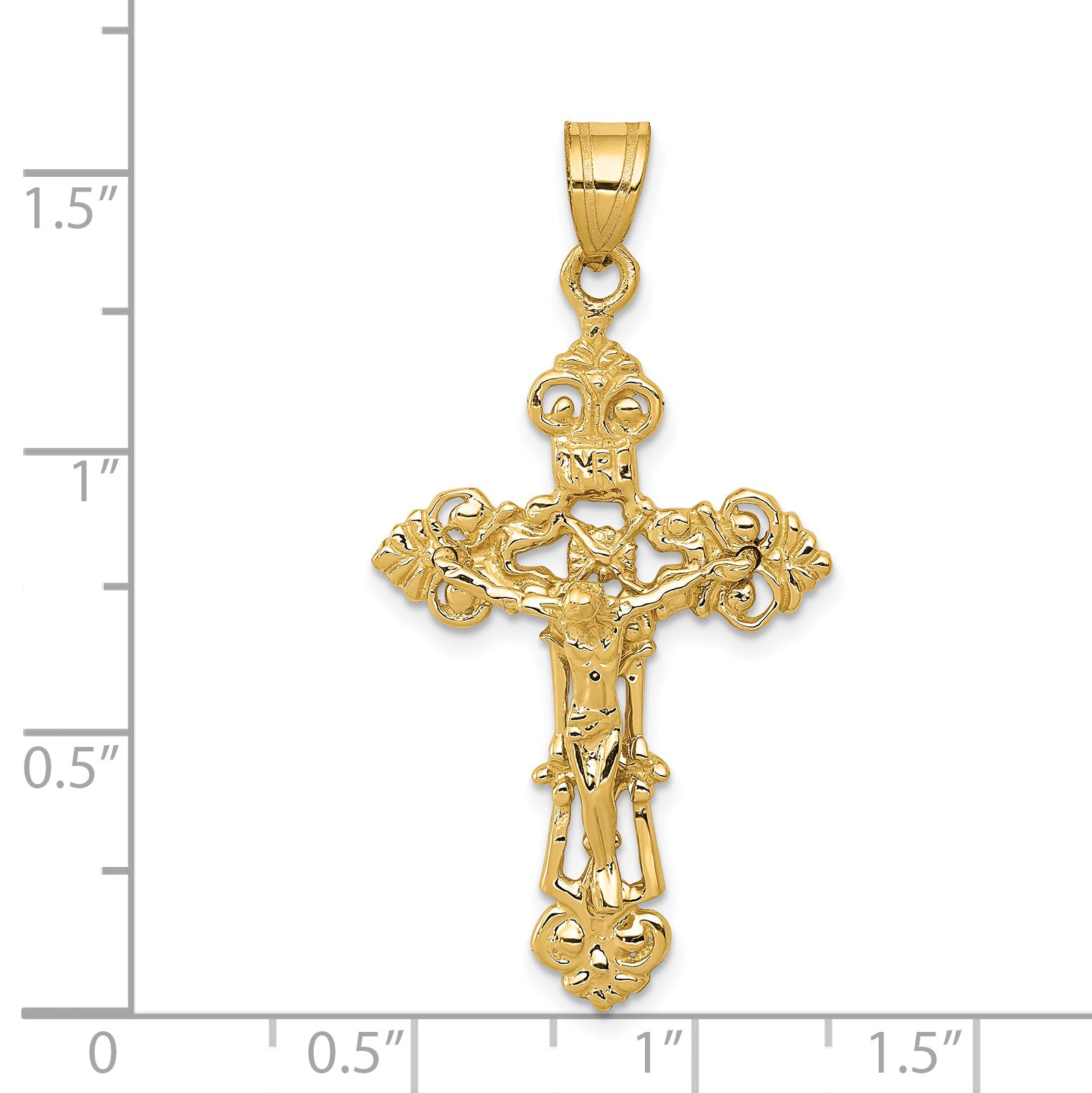 14k INRI Fleur De Lis Crucifix Pendant C248