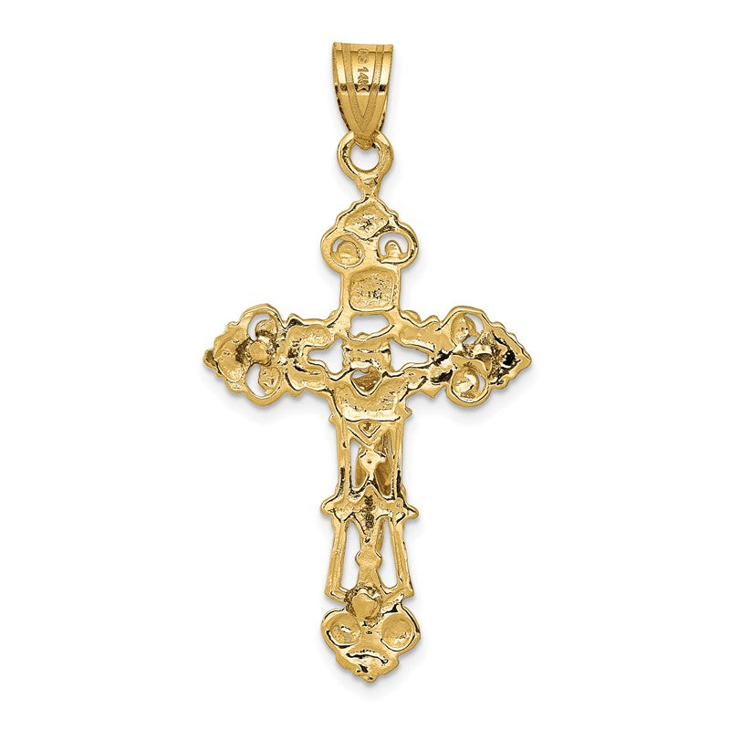 14k INRI Fleur De Lis Crucifix Pendant C248