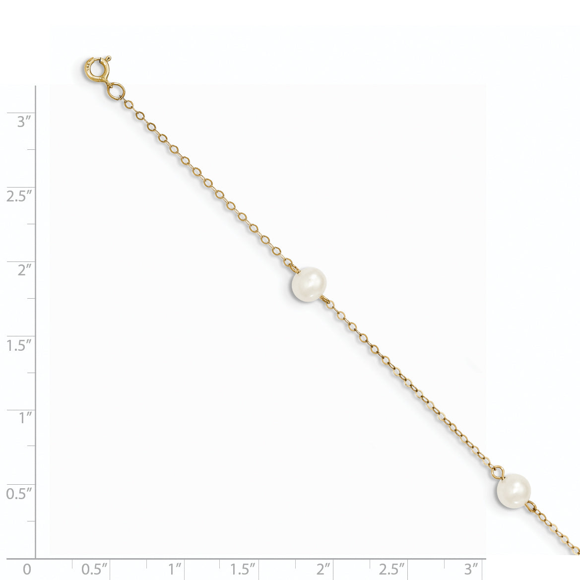 14k 5-6mm White Near-Round Freshwater Cultured Pearl 3-Station 7.25 inch Bracelet XF560
