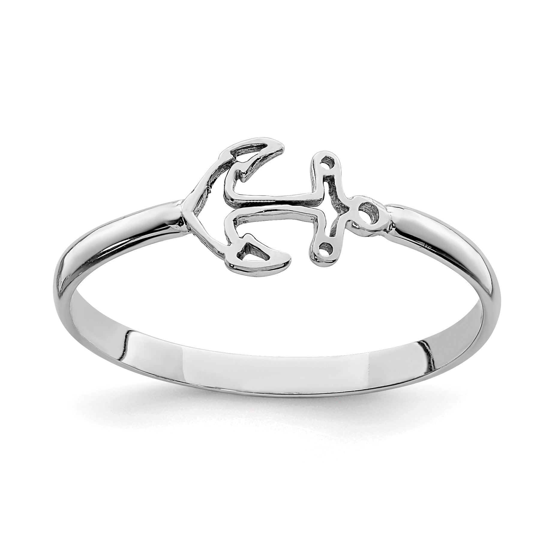 14K White Gold Polished Anchor Ring D4724
