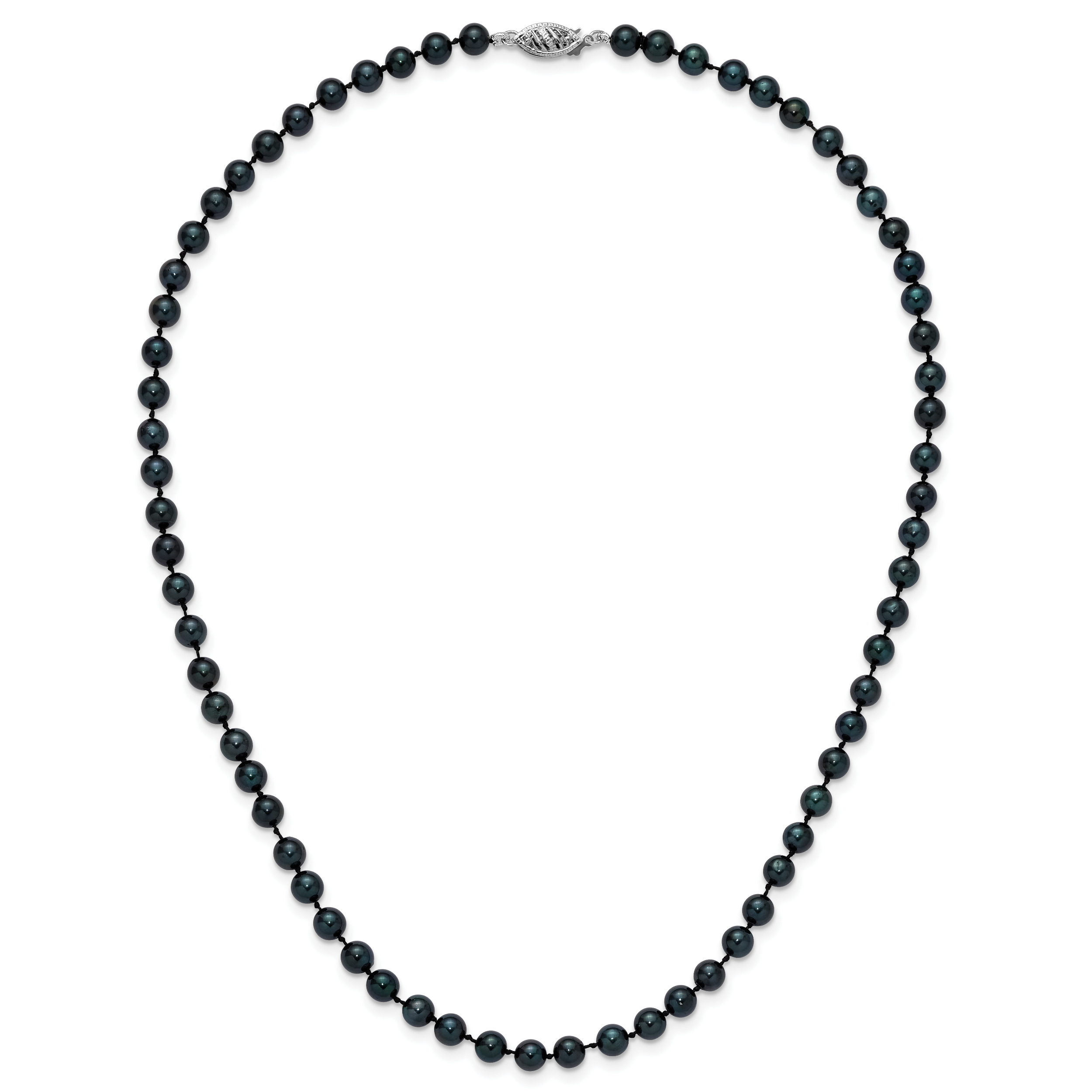 14k White Gold 5-6mm Black Round Akoya Saltwater Cultured Pearl 16 inch Necklace PLB50