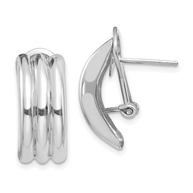 14k White Gold 8.5x20mm Polished Ribbed Omega Back Post Earrings H955
