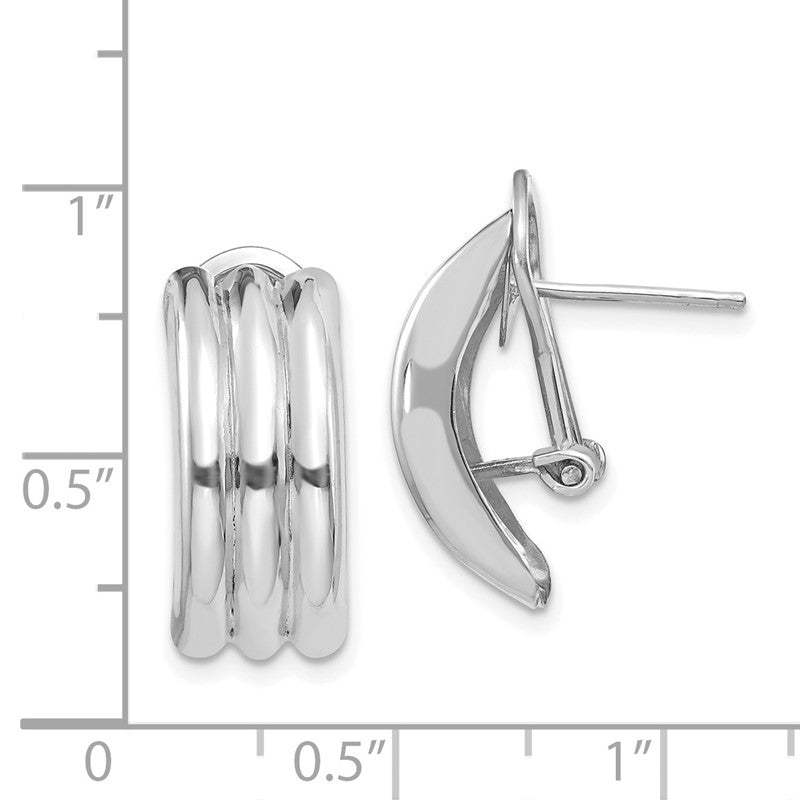 14k White Gold 8.5x20mm Polished Ribbed Omega Back Post Earrings H955