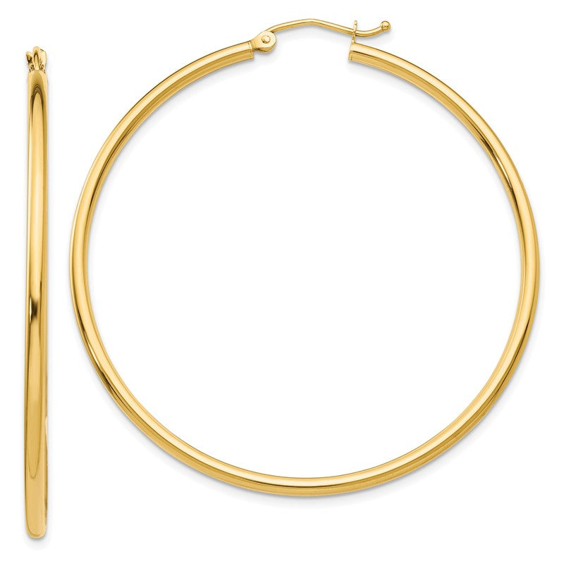 14k 2x50mm Polished Tube Hoop Earrings T921