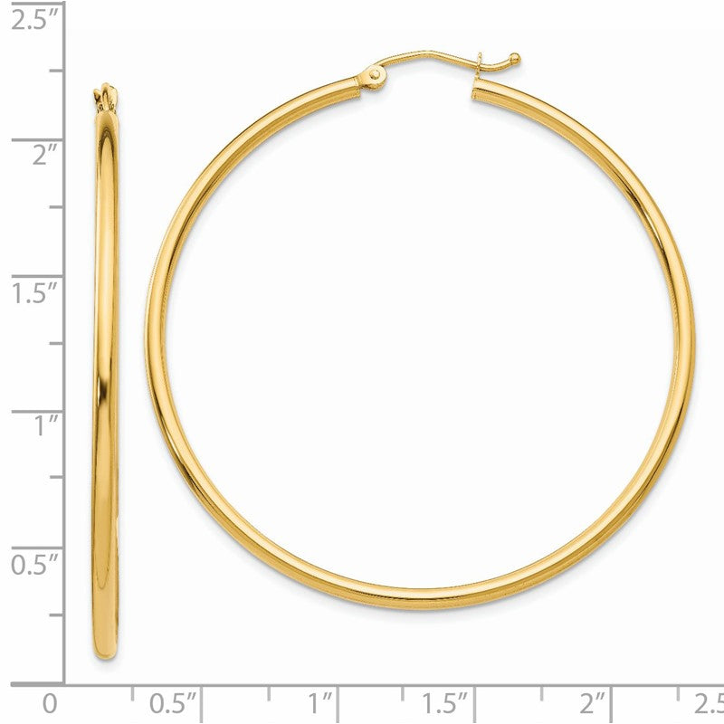 14k 2x50mm Polished Tube Hoop Earrings T921