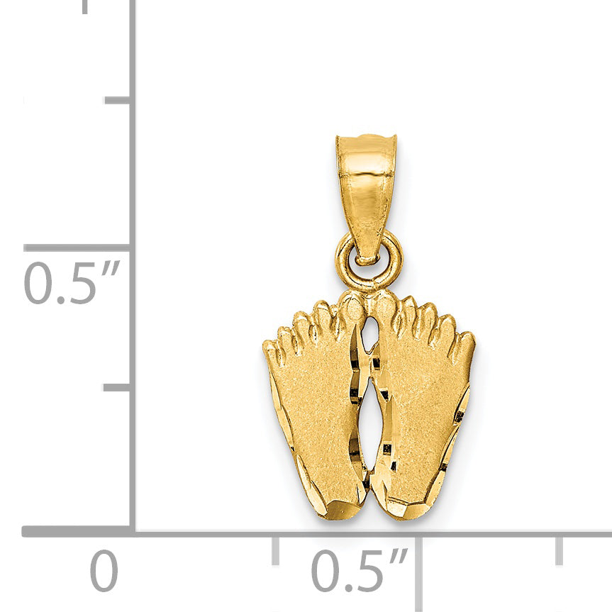 14k Satin Diamond-cut Footprints Pendant K6084