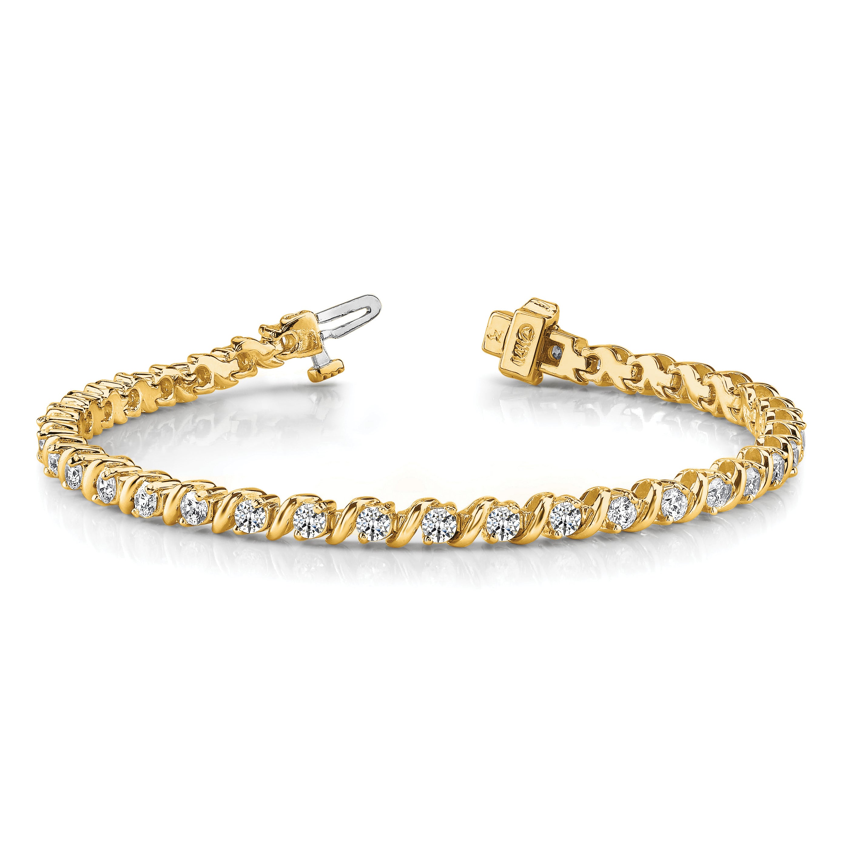 14k Complete 2 carat Round A Diamond Swirled 2-prong 7 inch Tennis Bracelet X630A