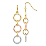 14k Tri-Color Diamond-Cut Circles Dangle French Hook Earrings TH521