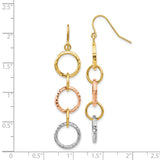 14k Tri-Color Diamond-Cut Circles Dangle French Hook Earrings TH521