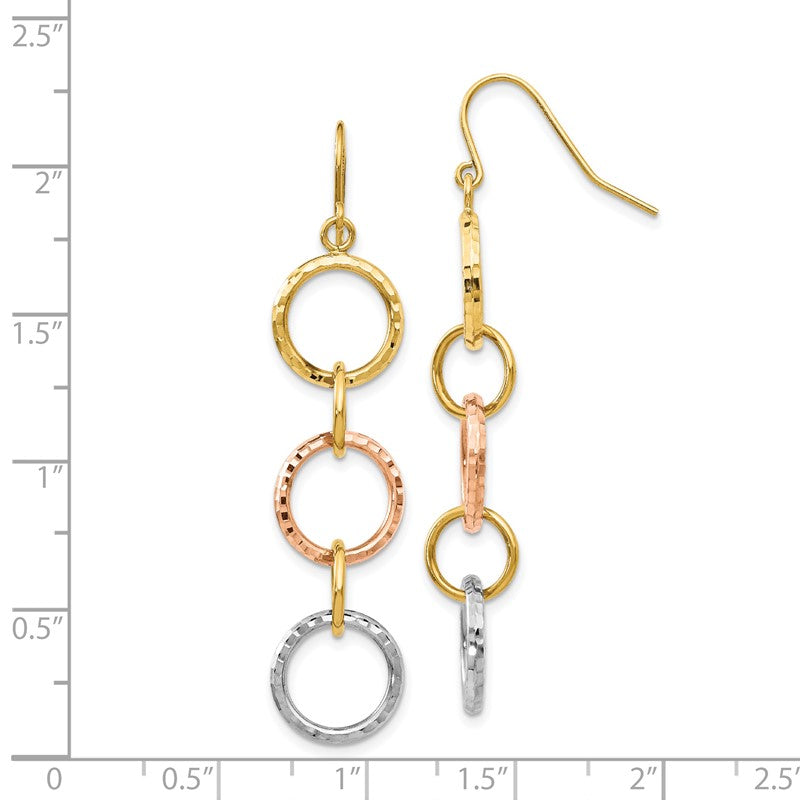 14k Tri-Color Diamond-Cut Circles Dangle French Hook Earrings TH521